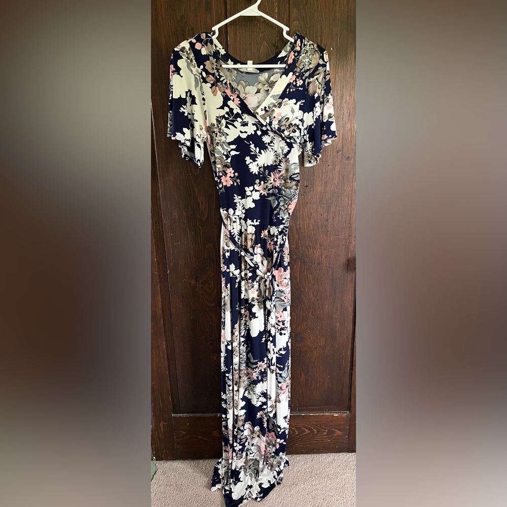 Hailey & Co faux wrap maxi dress, maternity friendly